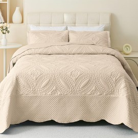 Cmfshape King Bedspread 106"x96",3 Piece King Quilt with 2 Shams,Lightweight Beige Quilt Set for All Season,Modern Coin Pattern Bedding Set(1 Quilt,2 Pillowshams)