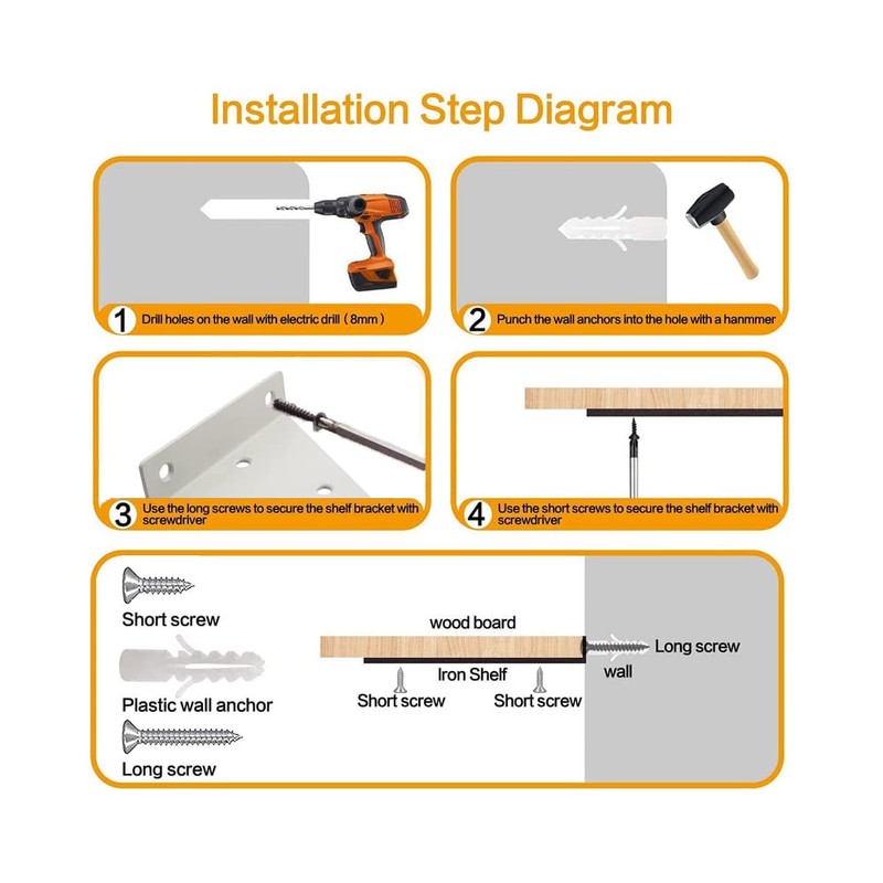 Pack of 4 Floating Shelf Brackets, Shelf Brackets, Triangle Shape,