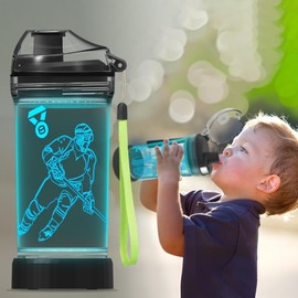 CoolGift Mart Hockey Gifts, Light Up 3D Hockey Player Water Bottle, 14oz Tritan BPA Free - Best Gift for 4 5 6 7-Year-Old Boys Girls- Kids Drinking Cup - Christmas Holiday