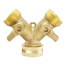 (1) EZ-FLuid 3/4" FHT Female Garden Hose Wye Two way Splitter, Heavy Duty Brass Hose Y Splitter with 1/4Turn Shutoff Ball Valve,2-way 3/4"GHT Threads Connector For outside faucet and hose bibb spigot