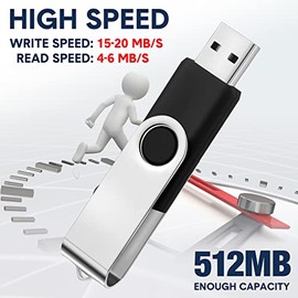 Aoriher 50 Memorias USB 2.0, Memorias USB Portátiles con Cordones, Unidades Flash Giratorias Memorias USB para Oficina Escuela Almacenamiento de Datos (Negro, Plata, 512 MB)