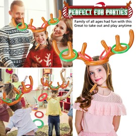 4 Pack Inflatable Antler Ring Games, Reindeer Ring Stocking Stuffers for Christmas Party Games Funny Gifts Adults Outdoor Indoor Favors (4 Antlers,16 Rings,1 Pump)
