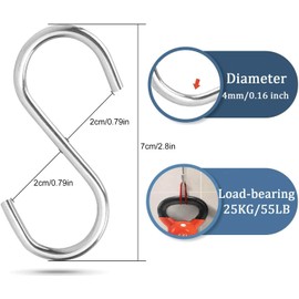 YOUNTHYE 100 Pack 2.8 inch S Hooks for Hanging Stainless Steel S Hooks Bulk Sliver Small S Hook Rack Hangers Heavy Duty S Hanging Hangers Hook for Kitchen, Work Shop, Bathroom, Garden