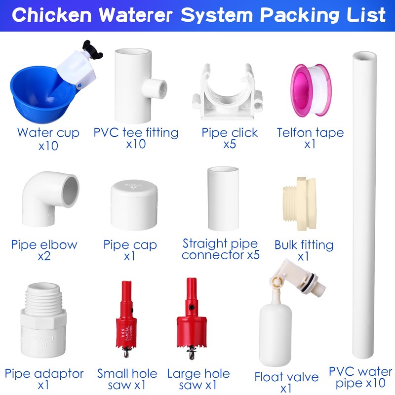 Tiangrid 49 Pcs Automatic Chicken Waterer System Includes Chicken Water