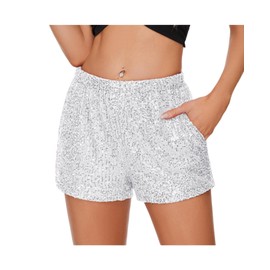 Zando Sequin Shorts for Women Black Sequin Shorts High Waisted Sequin Shorts Party Sparkle Shorts Trendy Glitter Shorts 80s 90s Outfits Sparkly Short Pants Music Festival Clothing Women Silver Medium
