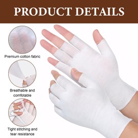 16 Pairs Cotton Gloves for Eczema, White Cotton Gloves for Dry Hands Sleeping, Fingerless Moisturizing Gloves for Women Men, Half Finger, Touch Screen, for Sleeping Spa Skin Relieve Eczema