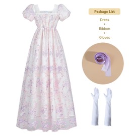 NSPSTT Golden Regency Dresses for Women Plus Size Victorian Ball Gown with Long White Gloves,purple, M