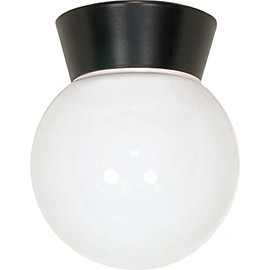 Nuvo Lighting SF77/157 Utility Fixture Die Cast Aluminum Durable Outdoor Close to Ceiling Porch and Patio Light with White Glass Globe, Black