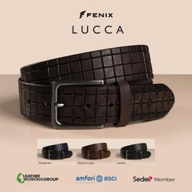 FENIX Men's Belt Adjustable Leather Belt Lucca Size 85 cm to 115 cm Denim Belt with Buckle 40 mm Wide, Espresso Brown