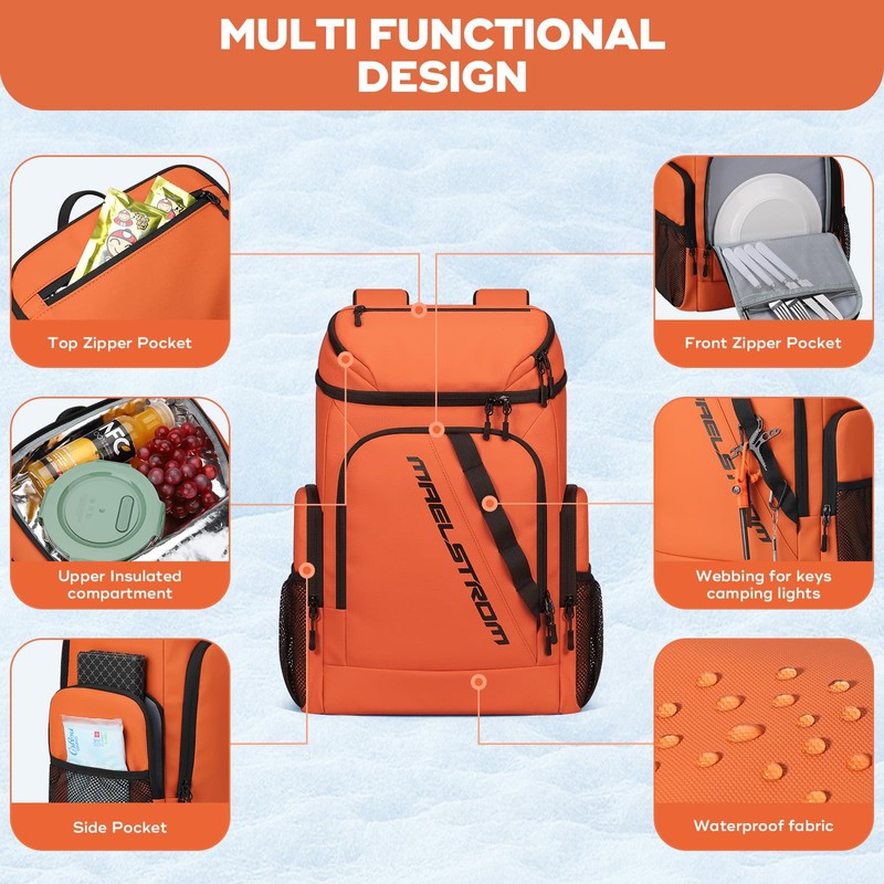 Maelstrom Backpack Cooler,36 Can Cooler Backpack,Soft Cooler Bag Insulated Leakproof,Lightweight