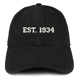 Trendy Apparel Shop EST 1934 Embroidered - 91st Birthday Gift Soft Cotton Baseball Cap - Black
