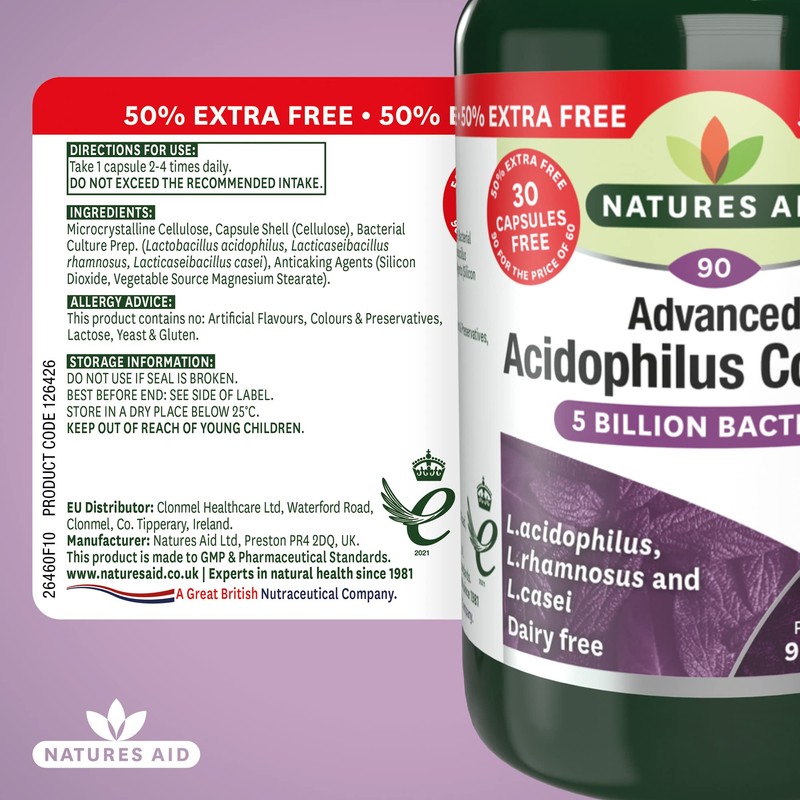 Natures Aid Acidophilus Complex, 5 Billion Bacteria, 90 Capsules (Lactobacillus