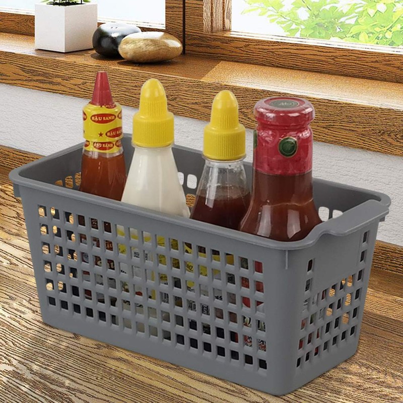 Bblina 3-Pack Small Grey Plastic Baskets for Kitchen Cupboard Storage