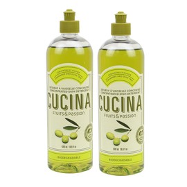 Cucina Fruits & Passion Biodegradable Concentrated Liquid Dish Soap Detergent 16.9 Ounces - 2 Pack (Sea Salt and Amalfi Lemon)