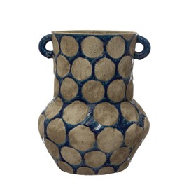 Creative Co-Op Terra-Cotta Vase with Wax Relief Dots and Handles