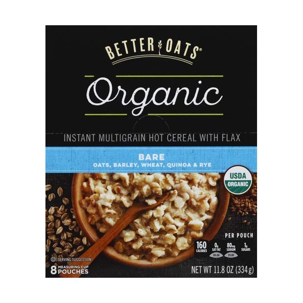 Better Oats, Raw Pure and Simple Organic, Bare, Instant Multigrain Hot Cereal with Flax, 11.8 oz