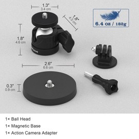 Magnetic Camera Mount for GoPro, Magnet Mount Base Stand with 360° Rotation Ball Head for GoPro Hero, DJI Osmo, AKASO, Insta360 and More, Attaches to Steel or Other Magnetic Surfaces