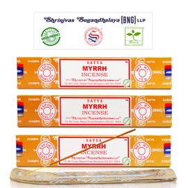 Satya Nagchampa Myrrh Incense Sticks, Satya Bng (Bangalore) Insenses 15gmx3 Pack (45 GMS) with Raajsee Incense Holder Bundle, Satya Nagchampa Natural Incense