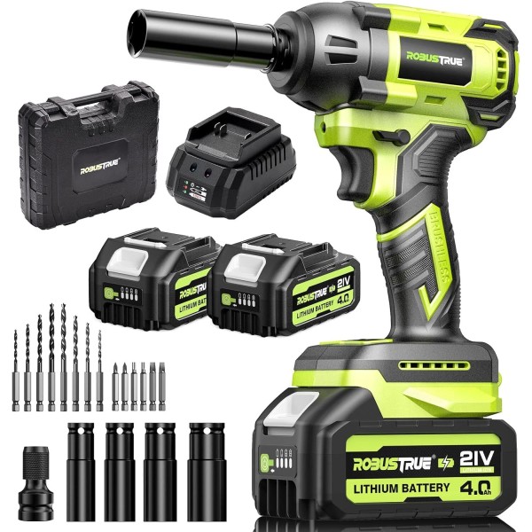 ‎Robustrue Robustrue Cordless Impact Wrench Brushless 550N.m Max Torque 2x4.0Ah