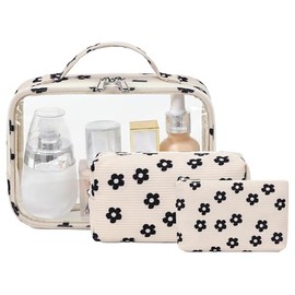 Bluboon - Bolsa de maquilaje y cosméticos para niños, pana floral transparente con estampado floral 95 - Completa con cierre tipo jaws para libras y mes de uso: :**