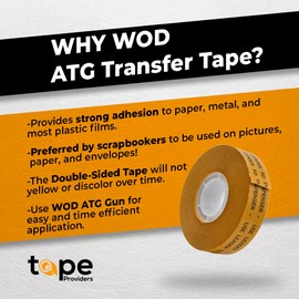 WOD RWATG20 General Purpose ATG Tape, 1/2 inch x 36 yds. (Set of 6 Rolls) Adhesive Transfer Tape Glider Refill Rolls Clear Adhesive on Gold Liner (Acid Free)