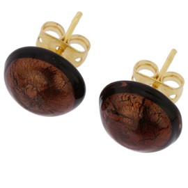 GlassOfVenice Murano Glass Button Stud Earrings - Purple Gold