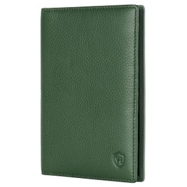 VON HEESEN Passport Holder Leather with RFID Protection for Men and Women, Green, Portrait