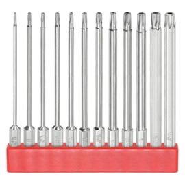 HARFINGTON 12pcs T6-T40 Security Torx Bit 1/4" Hex Shank 4" Long S2 Steel Magnetic Tamper Resistant Star Bits Screwdriver Torx Head with Hole for Driver Drill Bits Remove Fastening Screws