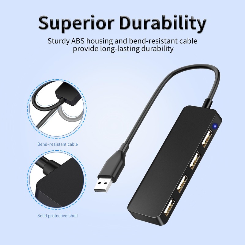 USB hub, 4-port USB 2.0 hub, ultra-thin portable USB splitter,