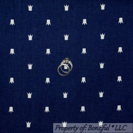 Michael Miller Fabrics BonEful Fabric FQ Cotton Quilt Navy Blue White Royal Crown Small Tiny Calico VTG