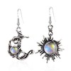 Vintage Boho Opal Sun and Moon Drop Dangle Earrings Moonstone