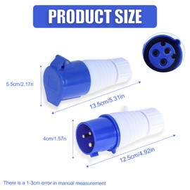 16A 240V Site Trailing Plug & 16 Amp Socket 230V 16A 3 Pin PCE 240 Volt Blue Hook Up, Weatherproof Industrial Connector for Construction Sites - 2pcs