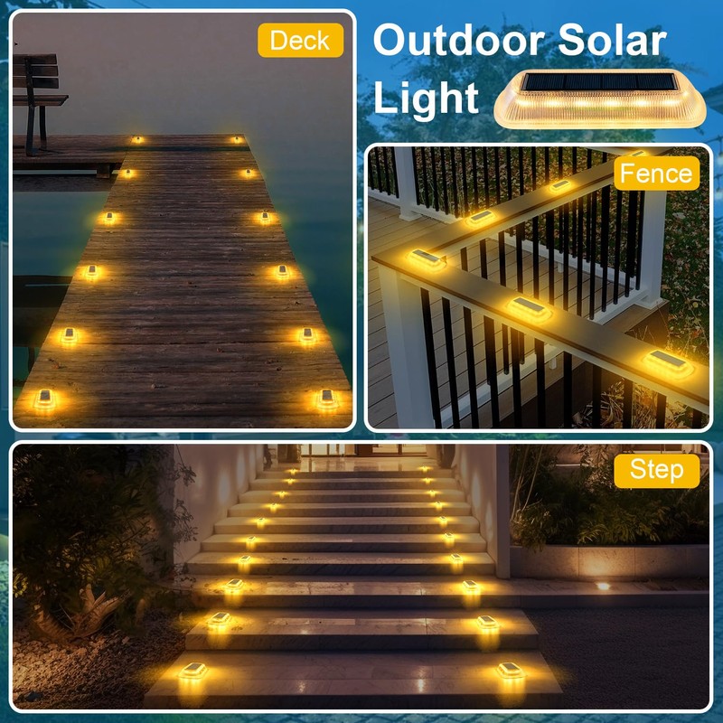 T-SUN Solar Deck Lights Outdoor Waterproof, Deck Lights Solar Powered,