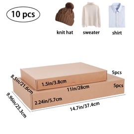 TIADYBOW 10Pc Christmas Shirt Gift Box, Extra Large Sturdy Paper Robe Boxes for Presents Wrapping,2 Assorted Different Sizes for Xmas Holiday Birthday Wedding Decor (Kraft)