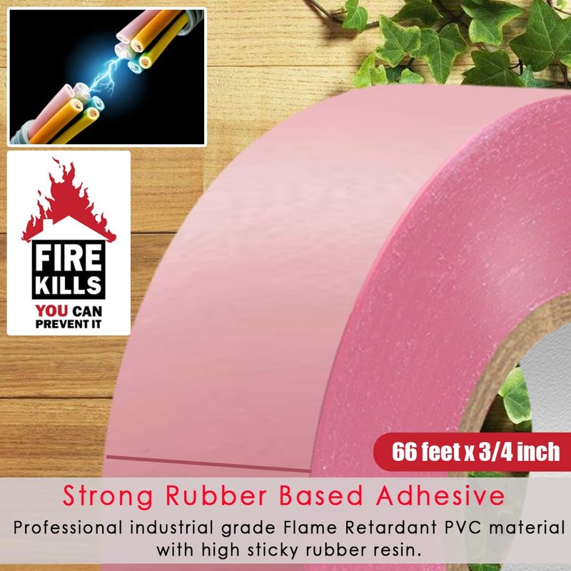 LYLTECH Pink Electrical Tape, 66 feet x 3/4 inch,Waterproof,Strong Adhesive,