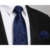 HISDERN Mens Solid Navy Blue Paisley Wedding Tie Handkerchief Men's