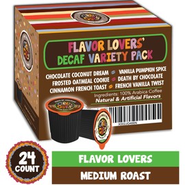 Crazy Cups Flavored Decaf Coffee Pods, Decaf Variety Pack, Decaffeinated Coffee for Keurig Machines, for Hot or Iced Coffee, Single Serve Coffee in Recyclable Pods, 0.45 Oz (Pack of 24)