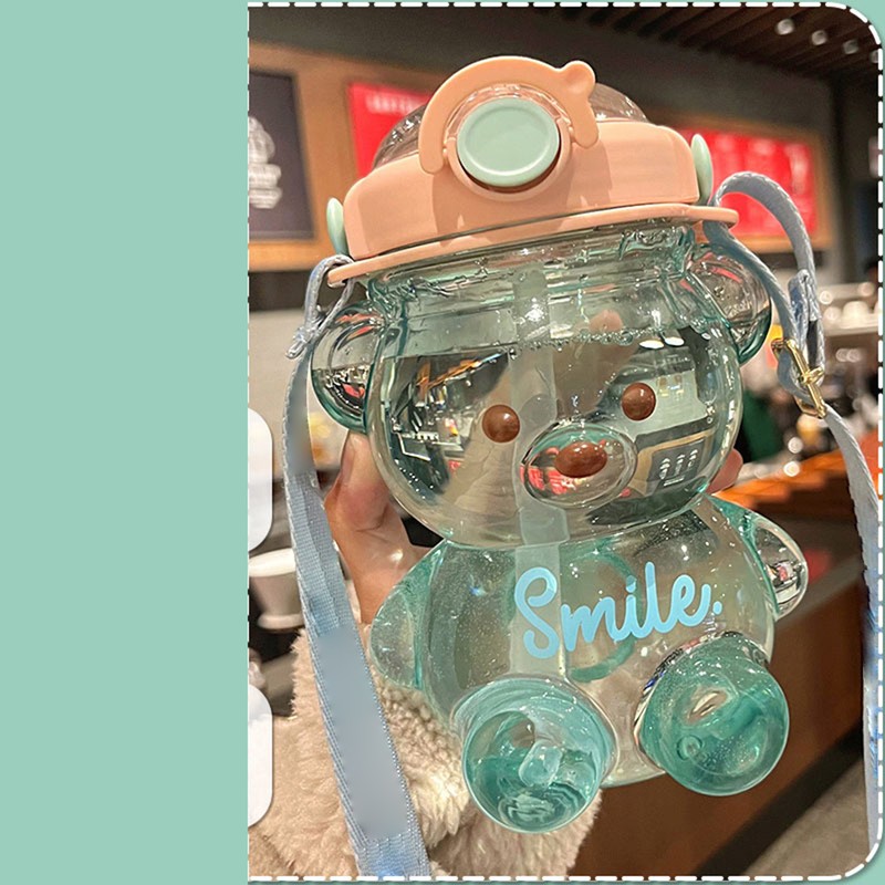 Kawaii Bear Straw Bottle Portable Cartoon Kids Water Bottle with