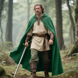 Joukavor Renaissance Hooded Cape Medieval Linen Cloak with Hood for Women Men (Green-2)