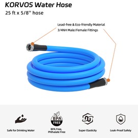 KORVOS 25FT RV Fresh Water Hose,No Kinking Premium Drinking Water Hose,Garden Lead-In Hose 5/8 In, Heavy Duty, Lightweight, Drinking Water Safe