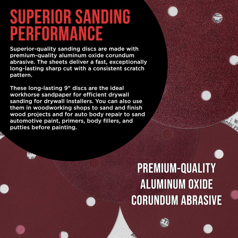 ProductionShop Premium 9" Red 6-Hole Pattern 80 Grit Sanding Discs,