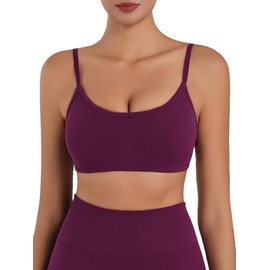 Sunzel Women's Open Back Sports Bra Adjustable Spaghetti Strap Seamless Low Impact Workout Gym Yoga Bra with Removable Pads Purple Small