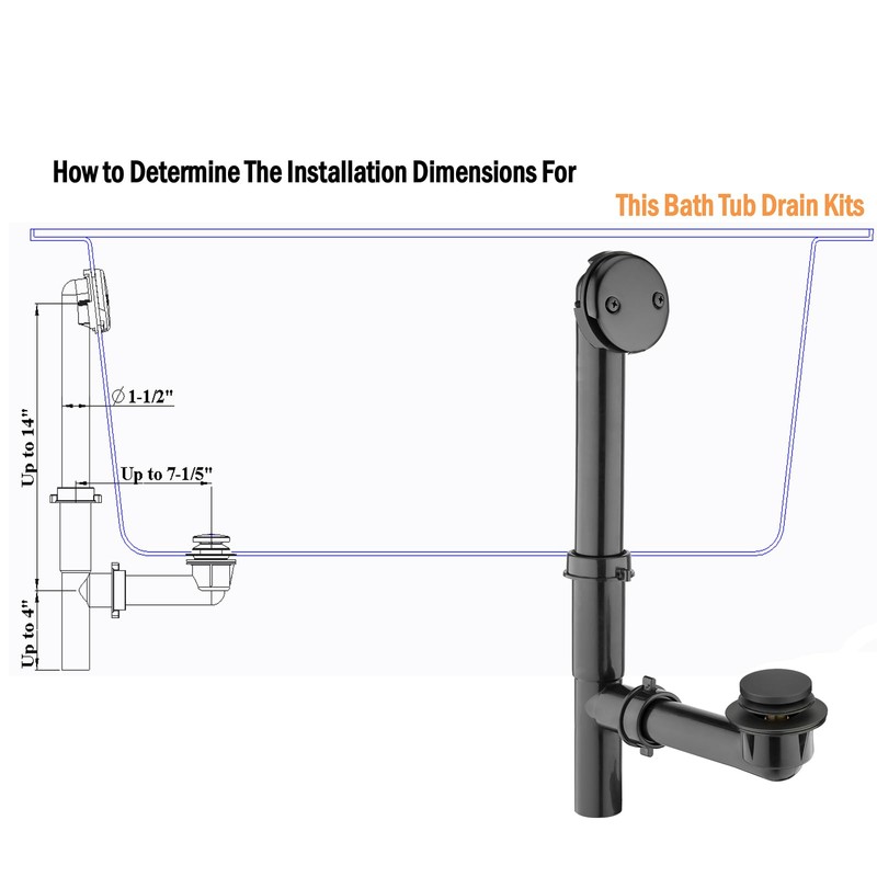(1 Pack) Yariwiz 1-1/2" Matte Black Bathtub Tub Drain Kit