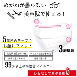 HATTA MASK [Sticking Mask] No String and Zero Ear Burden [Normal Adhesive Type for Skin-friendly] Glasses Won't Fog, Unisex, PFE 99% or More [5 Pieces]