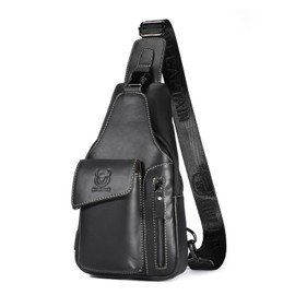 Sling Bag Small Purse Leather for Women Men Crossbody Bag Chest Bags Shoulder Backpack Cross Body Water Resistant, Ebony Black, Durable,elegant