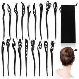 18 Pcs Vintage Wood Hair Chopsticks, Wooden Hair Sticks Chinese Hair Chopstick, Wood Hair Fork Hair Pins Barrettes for Women Bun Maker for Long Hair Styling Accessories