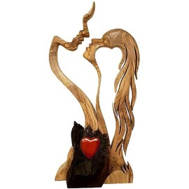 YUDIZWS Love Eternal Wood Ornaments,Indoor Ornaments,Wooden-Heart Desktop Sculpture Couple Kissing Statue Love Art Ornaments for Home Decorations,A