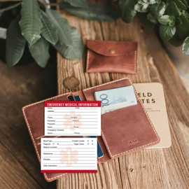 25 Emergency Medical Information ID Cards, Emergency Contact Wallet ID Cards, 3.5" x 2" Round Corner,500 GSM Thick Card Stock.