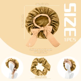 Shyllin Hair Sleeping Cap, Pack of 2 Hair Caps for the Night with Hair Elastic, Satin Hood for Sleeping, Suitable for Daily Care, Silk Hair Cap, Women's Sleep Cap, Hair Protection, gold