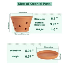 vensovo Terracotta Orchid Pots with Holes and Saucers - Clay Orchid Planter Pots for Repotting, Plant Flower Pots for Orchid Indoor and Outdoor Promotes Air Circulation